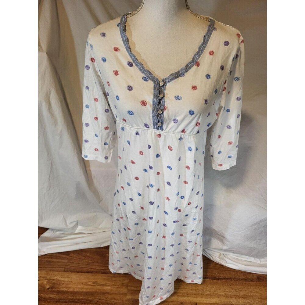 Cuddledown White W/ Polka Dots Cotton‎ Nightgown Size S